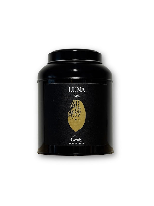 Dose Luna, weiße Trinkschokolade von Cortez Schokoladen, 34% Kakao.